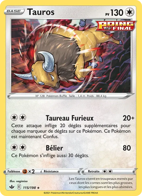 Tauros — Règne de Glace 115 French Pokémon card
