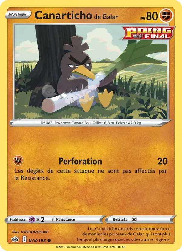 Canarticho de Galar — Règne de Glace 78 French Pokémon card