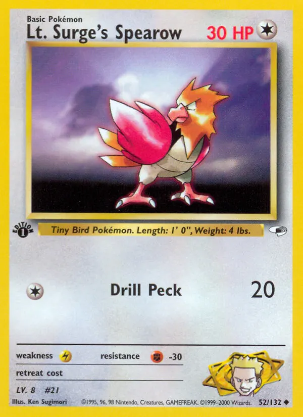 Lt. Surge's Spearow — Gym Heroes 52 Pokémon card