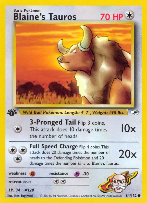 Blaine's Tauros — Gym Heroes 64 Pokémon card
