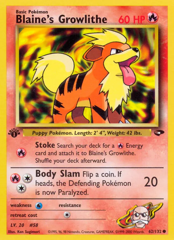 Blaine's Growlithe — Gym Challenge 62 Pokémon card