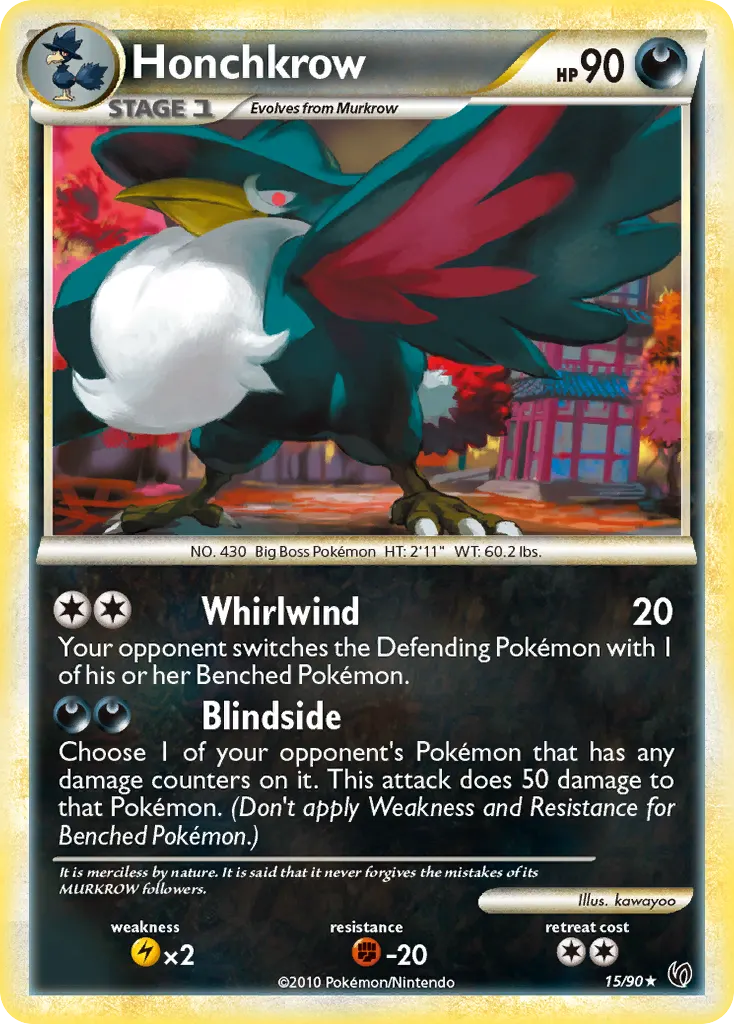 Honchkrow — HS—Undaunted 15 Pokémon card