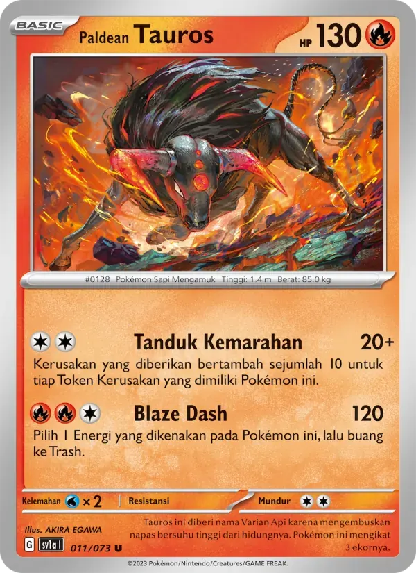 Paldean Tauros — SV1A 11 Indonesian Pokémon card
