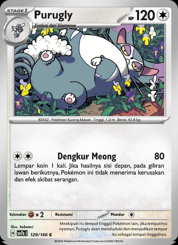 Purugly — SV7S 129 Indonesian Pokémon card