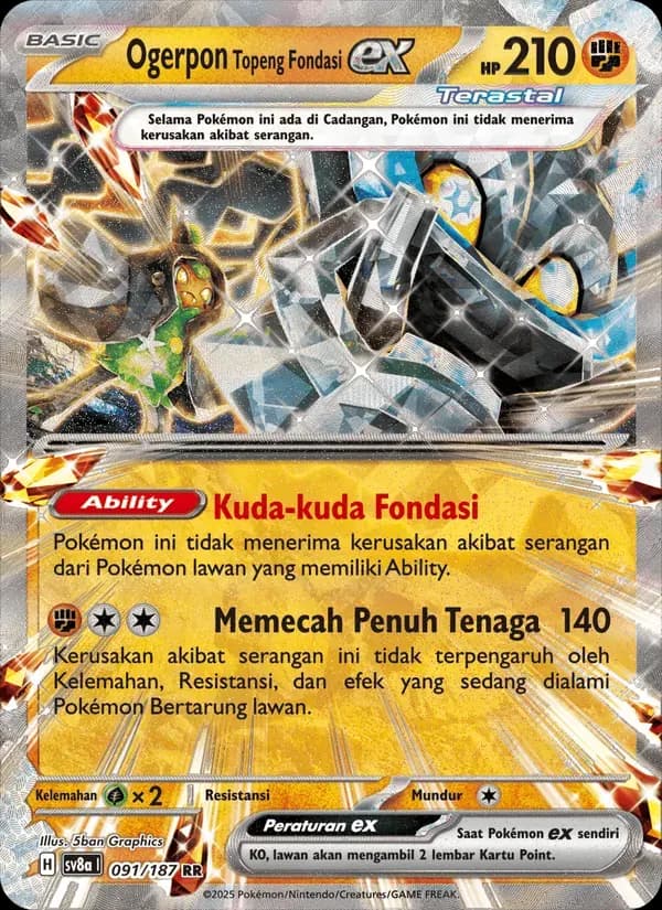 Ogerpon Topeng Fondasi ex — SV8A 91 Indonesian Pokémon card