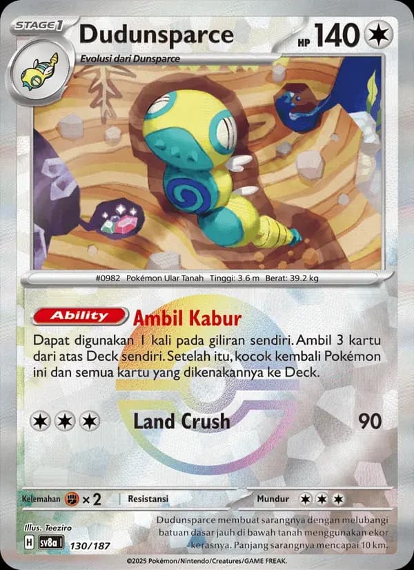 Dudunsparce — SV8A 130 Indonesian Pokémon card