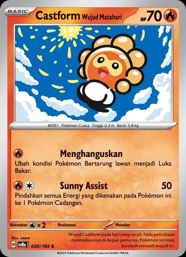 Castform Wujud Matahari — SV8S 20 Indonesian Pokémon card