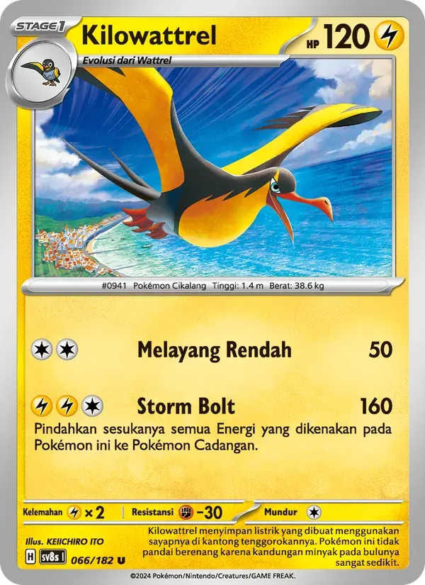 Kilowattrel — SV8S 66 Indonesian Pokémon card