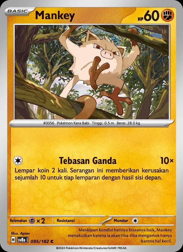 Mankey — SV8S 95 Indonesian Pokémon card