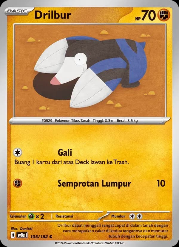 Drilbur — SV8S 105 Indonesian Pokémon card