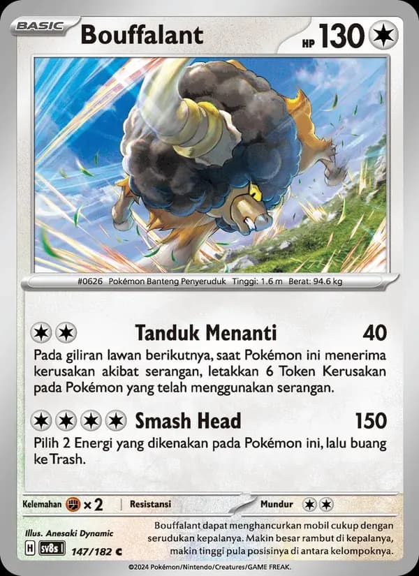 Bouffalant — SV8S 147 Indonesian Pokémon card