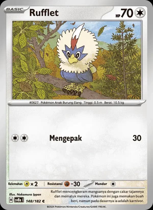 Rufflet — SV8S 148 Indonesian Pokémon card