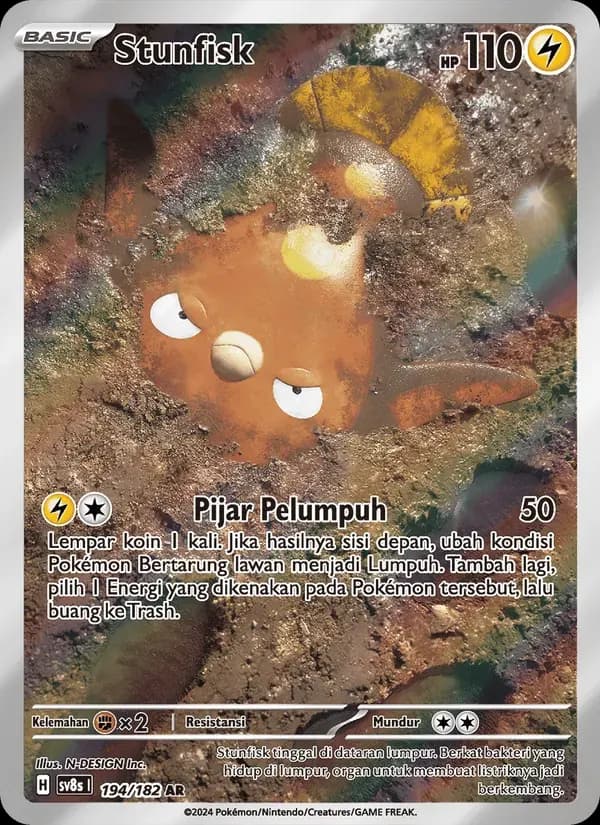 Stunfisk — SV8S 194 Indonesian Pokémon card