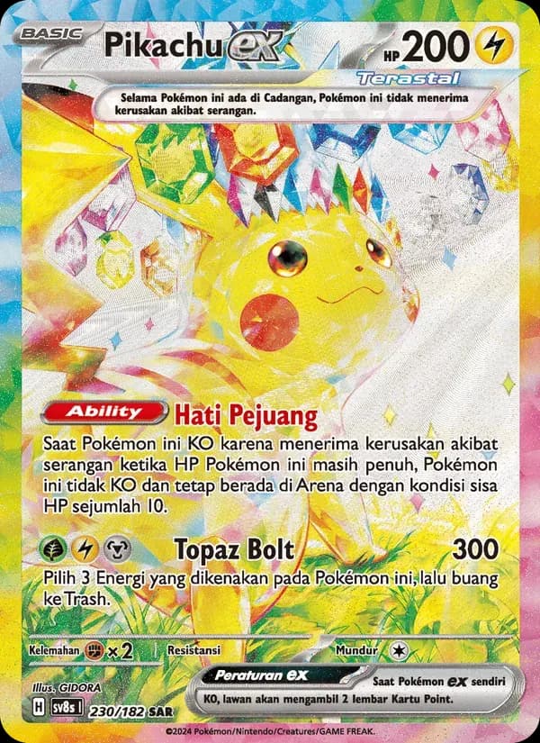 Pikachu ex — SV8S 230 Indonesian Pokémon card