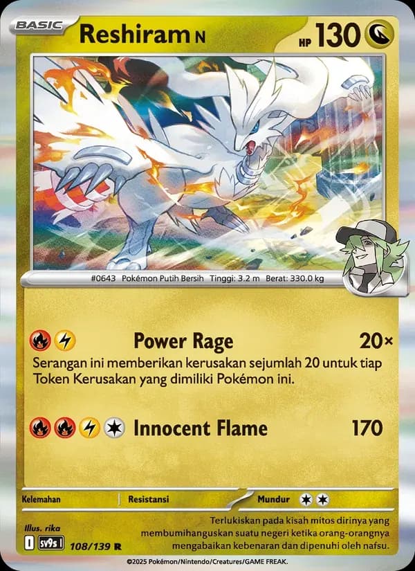 Reshiram <N> — SV9S 108 Indonesian Pokémon card