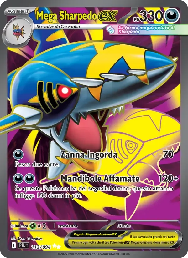 Mega Sharpedo-ex — Fiamme Spettrali 113 Italian Pokémon card