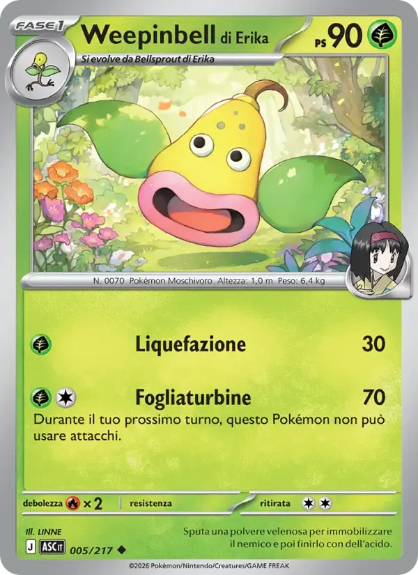 Weepinbell di Erika — Ascesa Eroica 5 Italian Pokémon card