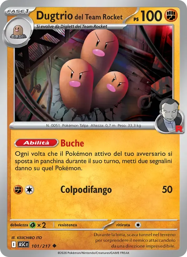 Dugtrio del Team Rocket — Ascesa Eroica 101 Italian Pokémon card