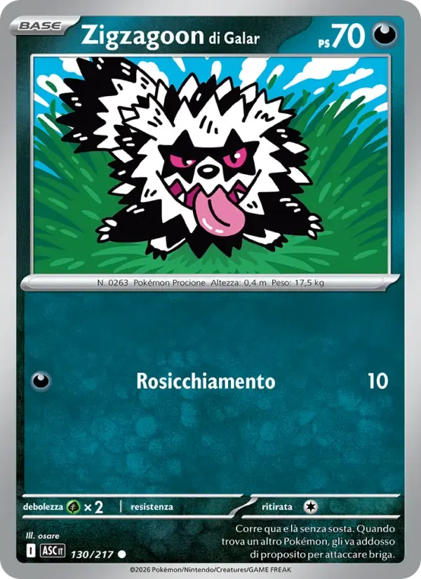 Zigzagoon di Galar — Ascesa Eroica 130 Italian Pokémon card