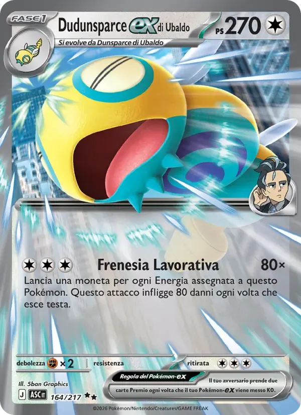 Dudunsparce-ex di Ubaldo — Ascesa Eroica 164 Italian Pokémon card
