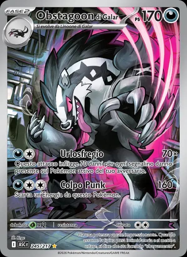 Obstagoon di Galar — Ascesa Eroica 245 Italian Pokémon card