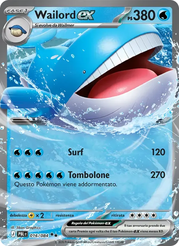 Wailord-ex — Buio Pesto 16 Italian Pokémon card