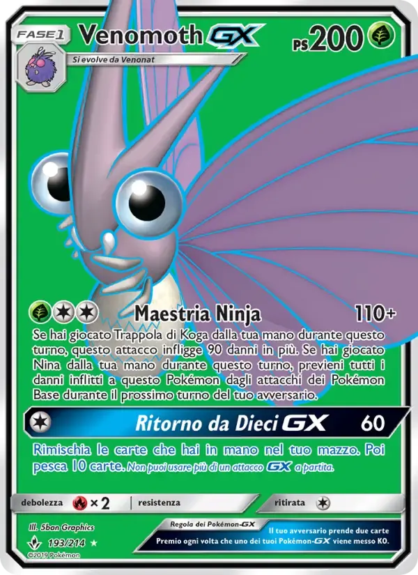 Venomoth GX — Legami Inossidabili 193 Italian Pokémon card