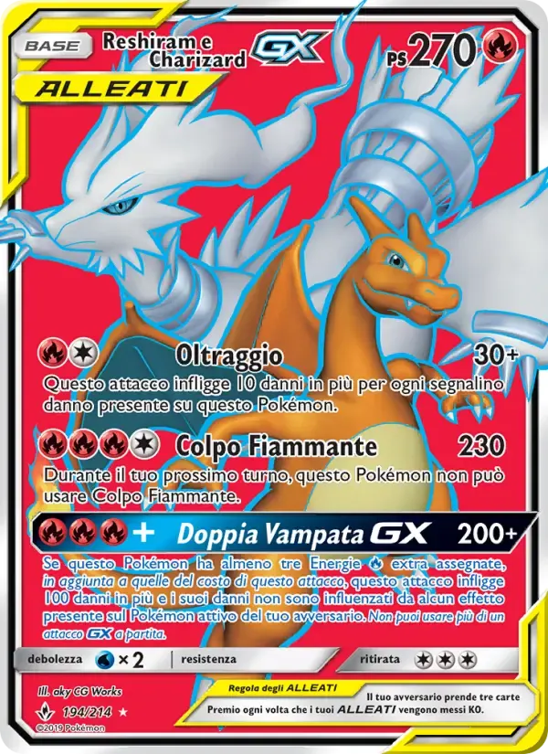 Reshiram e Charizard GX — Legami Inossidabili 194 Italian Pokémon card