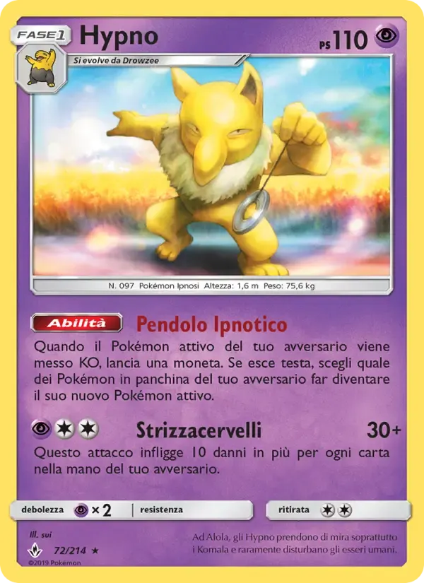 Hypno — Legami Inossidabili 72 Italian Pokémon card
