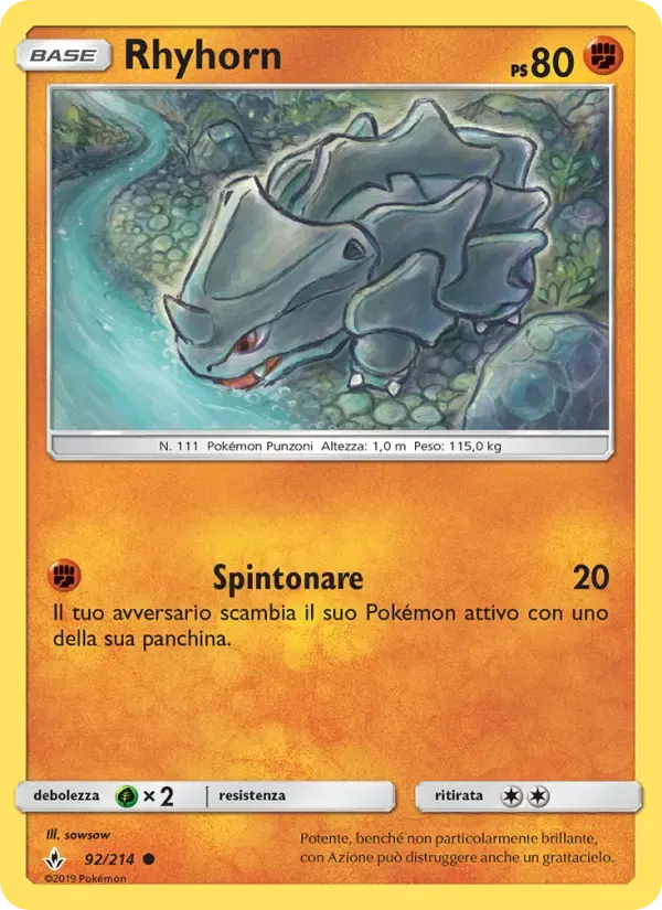 Rhyhorn — Legami Inossidabili 92 Italian Pokémon card