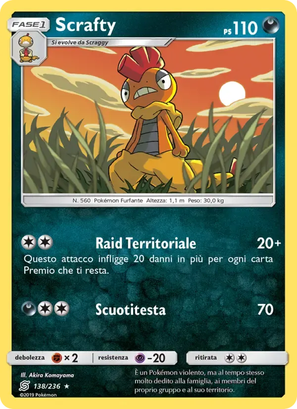 Scrafty — Sintonia Mentale 138 Italian Pokémon card