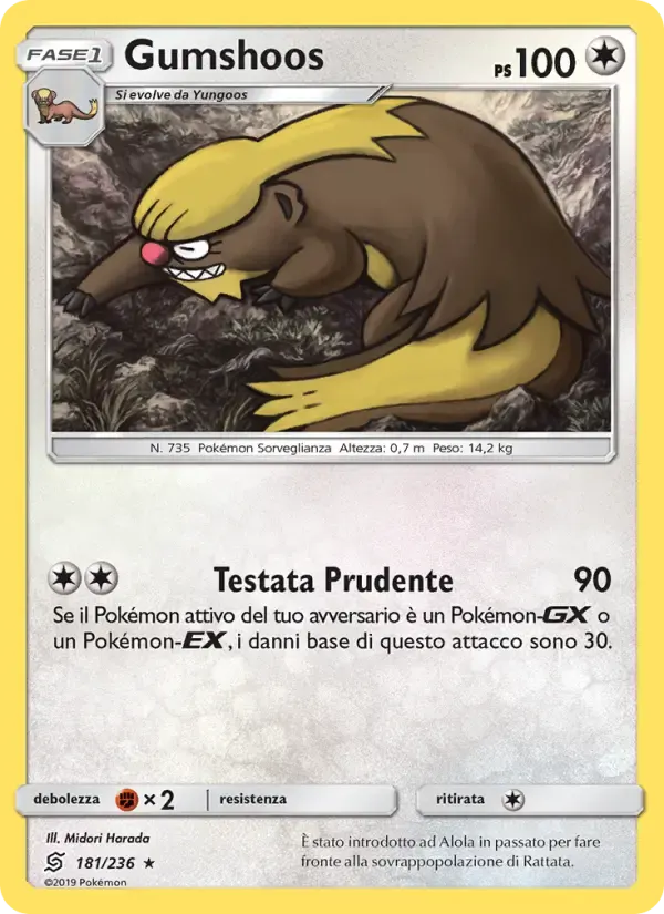 Gumshoos — Sintonia Mentale 181 Italian Pokémon card
