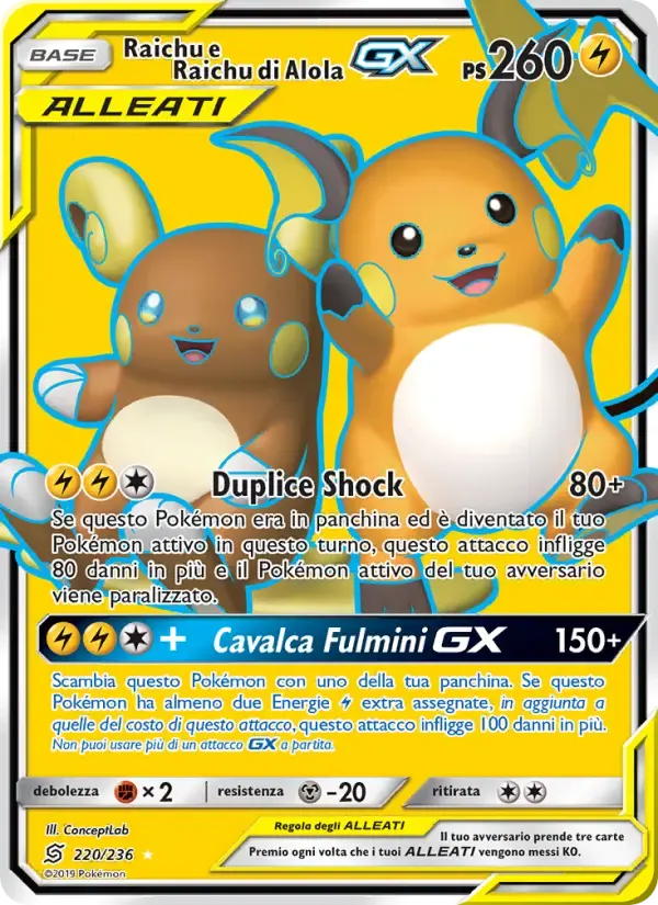 Raichu e Raichu di Alola GX — Sintonia Mentale 220 Italian Pokémon card