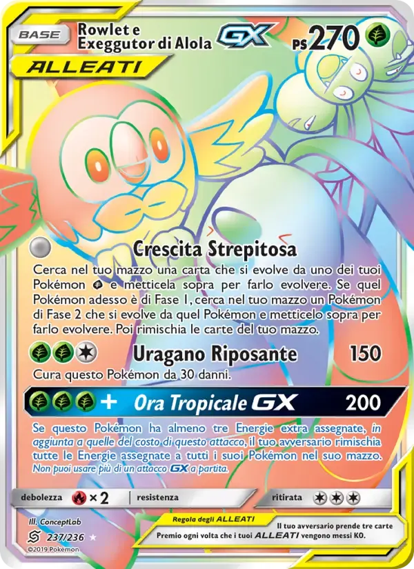 Rowlet e Exeggutor di Alola GX — Sintonia Mentale 237 Italian Pokémon card