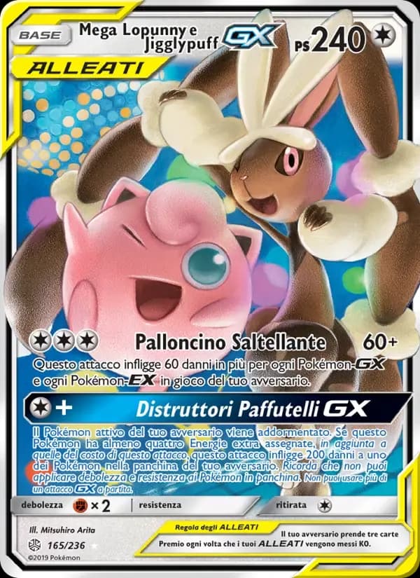 Mega Lopunny e Jigglypuff GX — Eclissi Cosmica 165 Italian Pokémon card