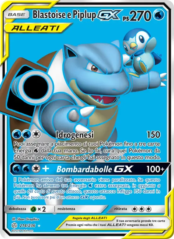 Blastoise e Piplup GX — Eclissi Cosmica 214 Italian Pokémon card