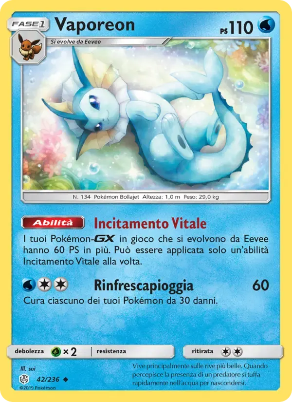 Vaporeon — Eclissi Cosmica 42 Italian Pokémon card