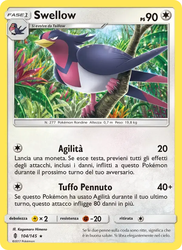 Swellow — Guardiani Nascenti 104 Italian Pokémon card