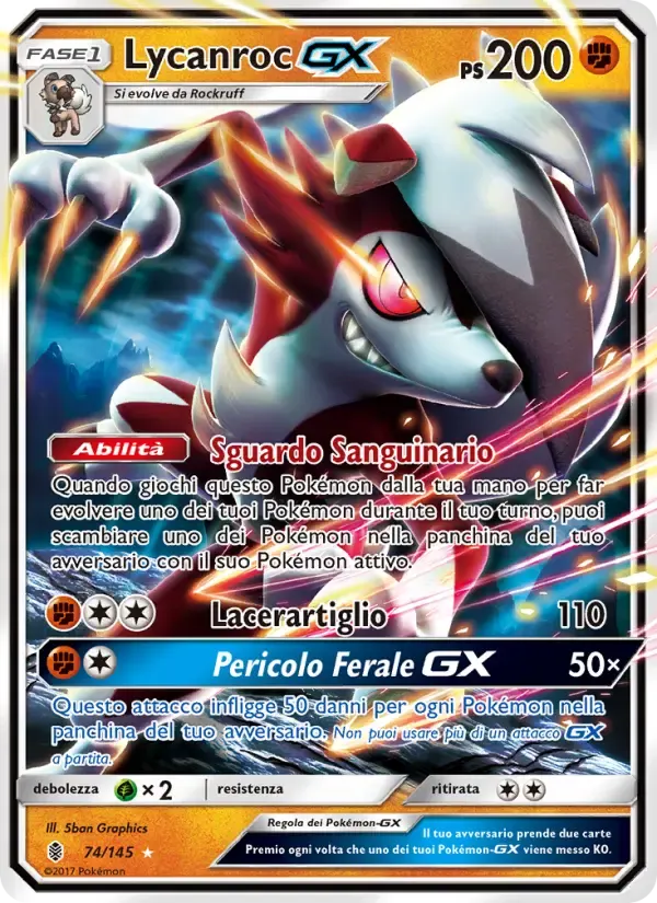 Lycanroc GX — Guardiani Nascenti 74 Italian Pokémon card