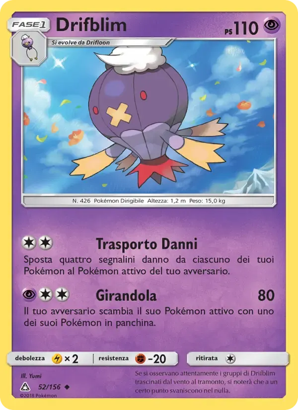 Drifblim — Ultraprisma 52 Italian Pokémon card