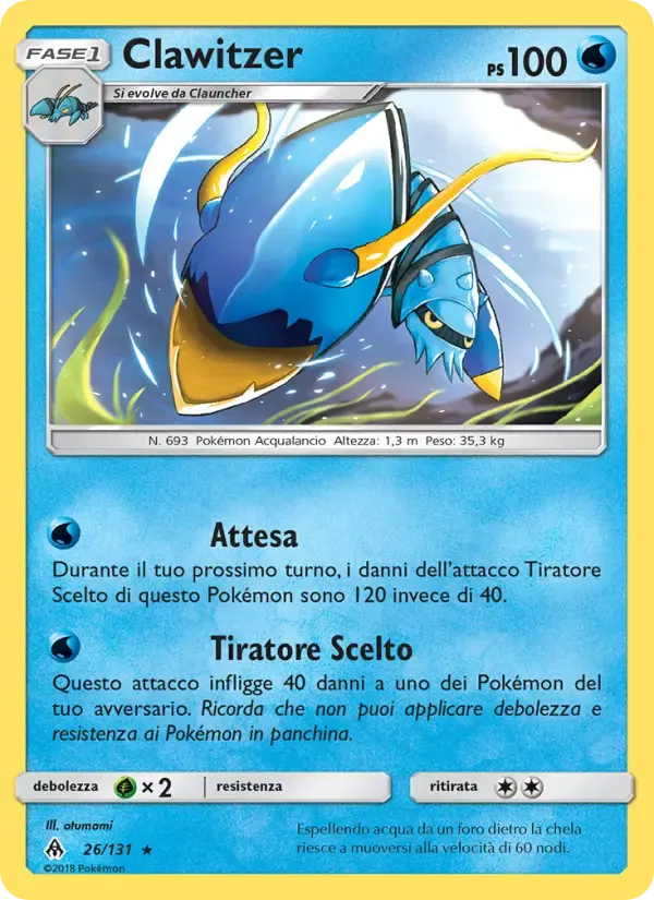 Clawitzer — Apocalisse Di Luce 26 Italian Pokémon card