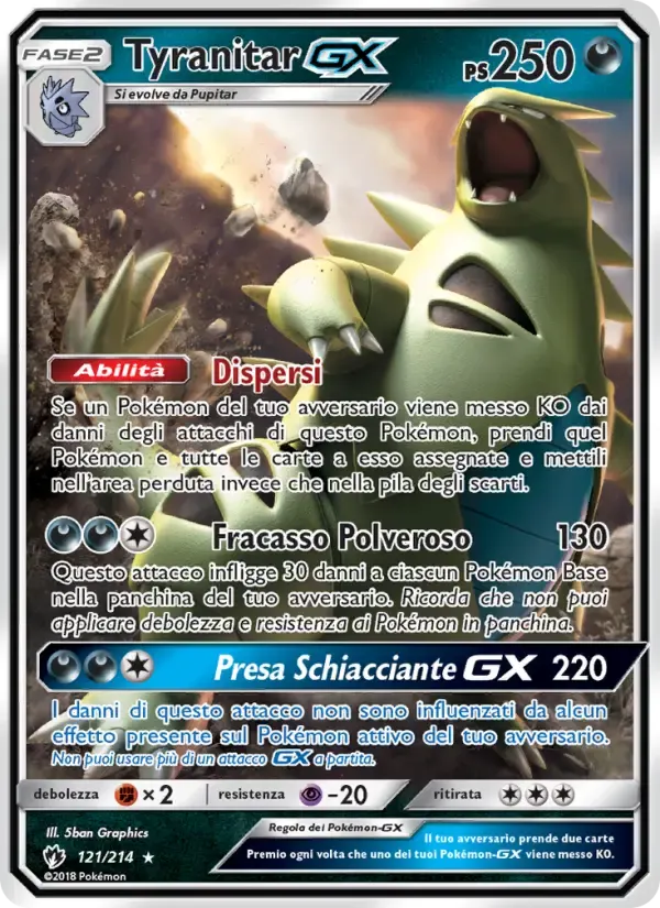 Tyranitar GX — Tuoni Perduti 121 Italian Pokémon card