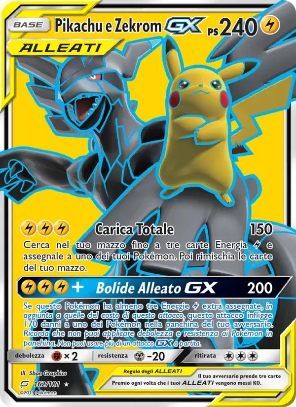Pikachu e Zekrom GX — Gioco di Squadra 162 Italian Pokémon card