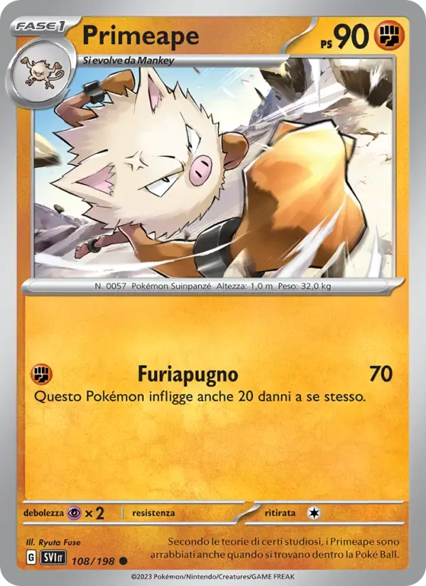 Primeape — Scarlatto e Violetto 108 Italian Pokémon card