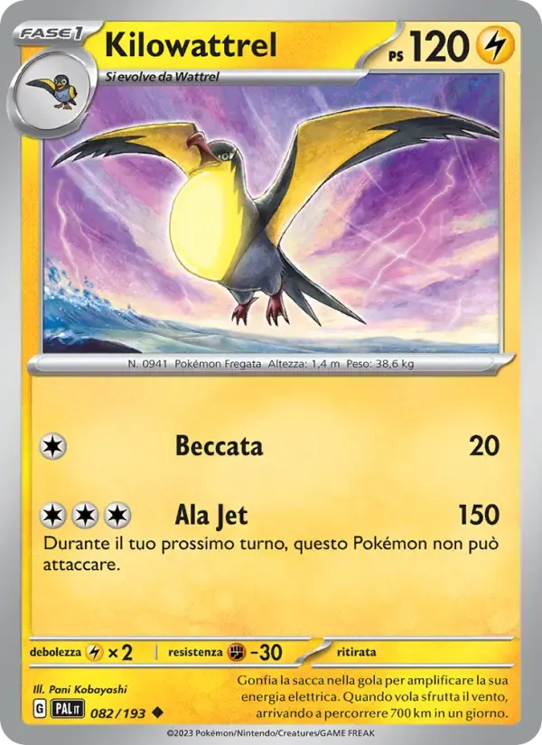 Kilowattrel — Evoluzioni a Paldea 82 Italian Pokémon card