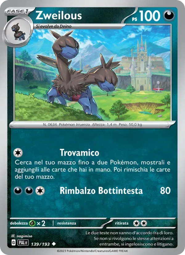 Zweilous — Evoluzioni a Paldea 139 Italian Pokémon card