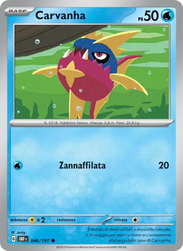 Carvanha — Ossidiana Infuocata 46 Italian Pokémon card