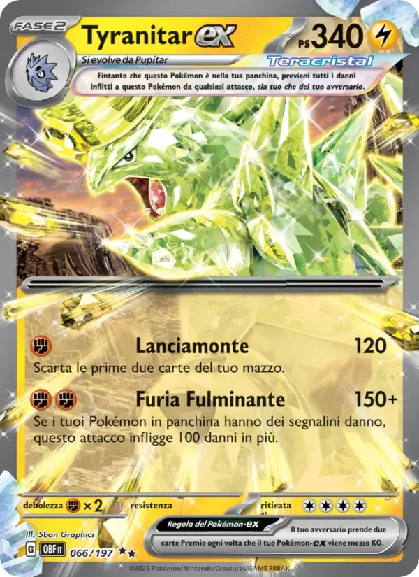 Tyranitar-ex — Ossidiana Infuocata 66 Italian Pokémon card