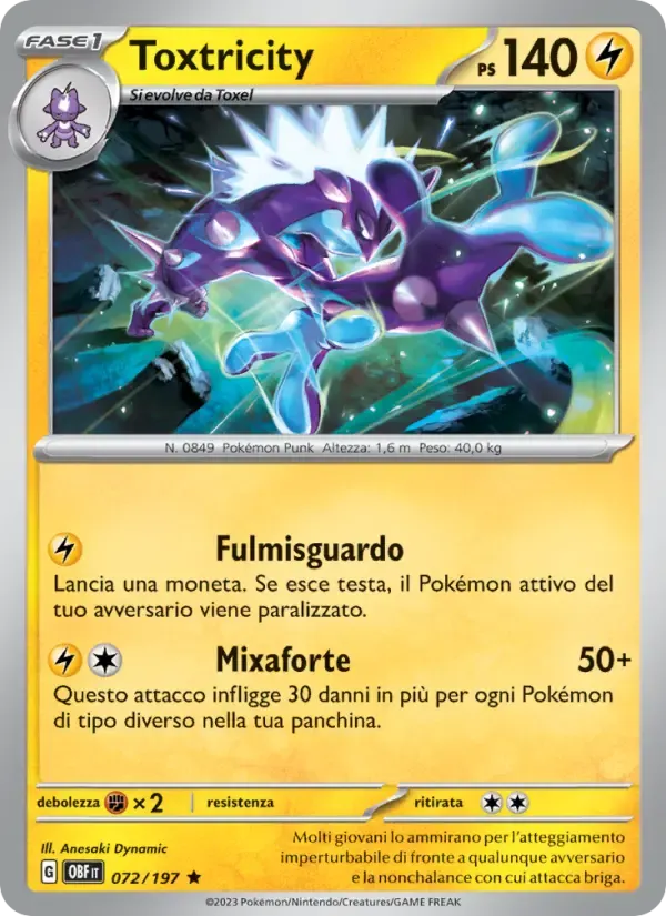 Toxtricity — Ossidiana Infuocata 72 Italian Pokémon card