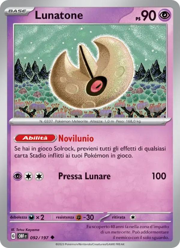 Lunatone — Ossidiana Infuocata 92 Italian Pokémon card